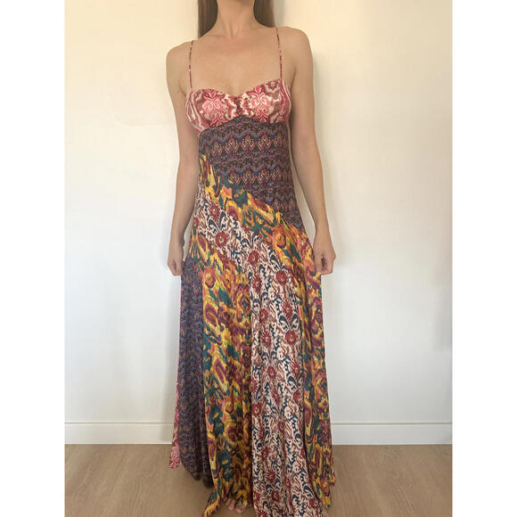 Gorgeous Silky Floral Patchwork Maxi Dress Holiday Hero Free People - Picture 1 of 9